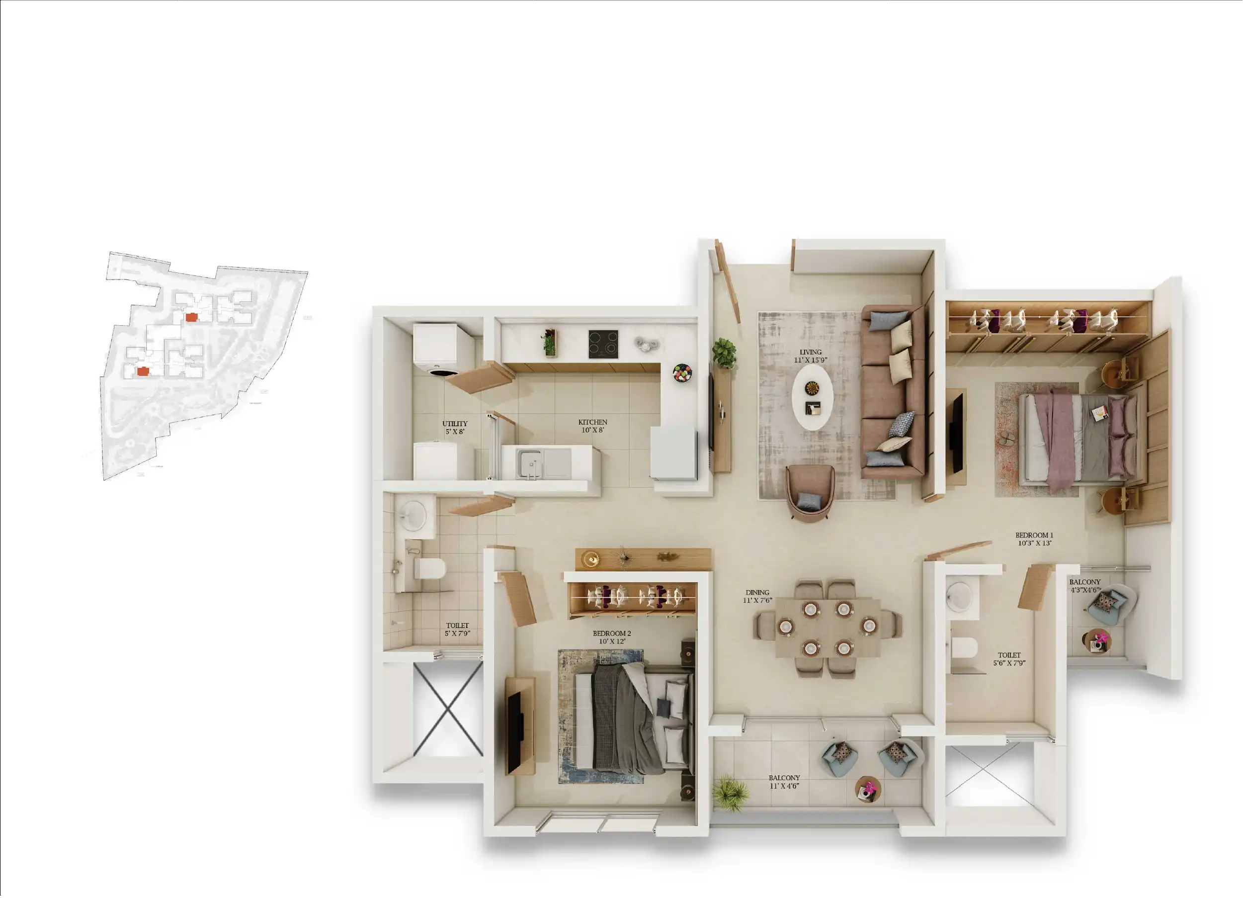 2 BHK Floor Plan