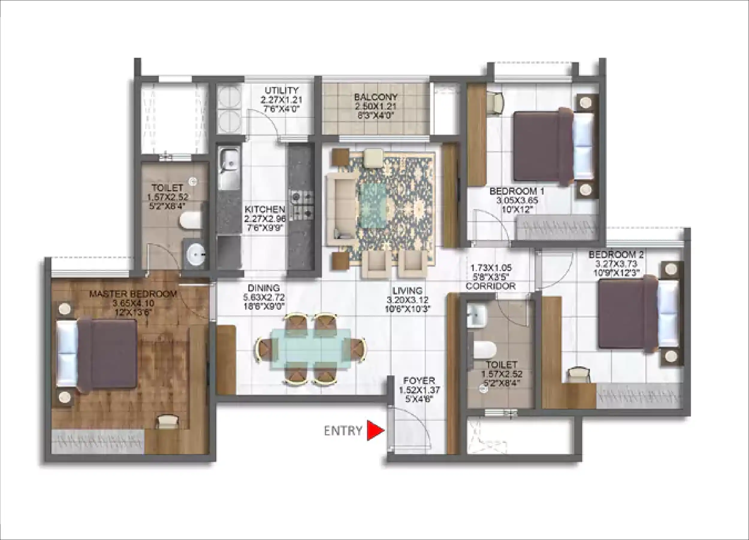 3 BHK Floor Plan