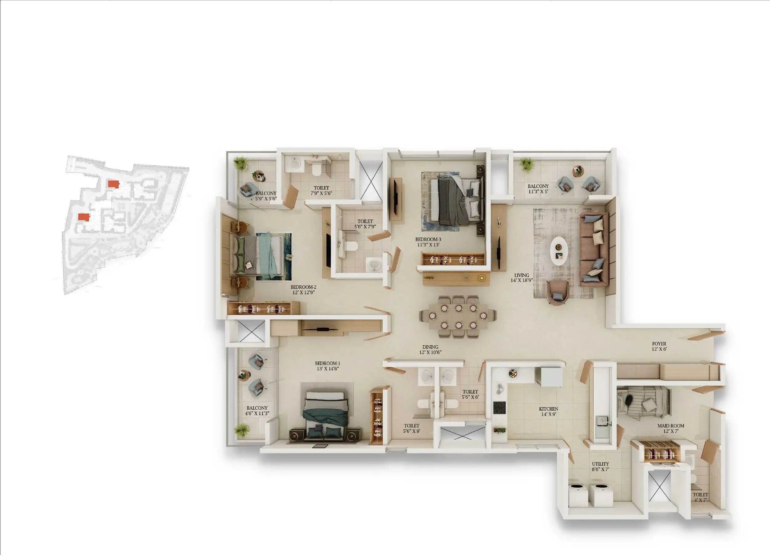 3 BHK Floor Plan