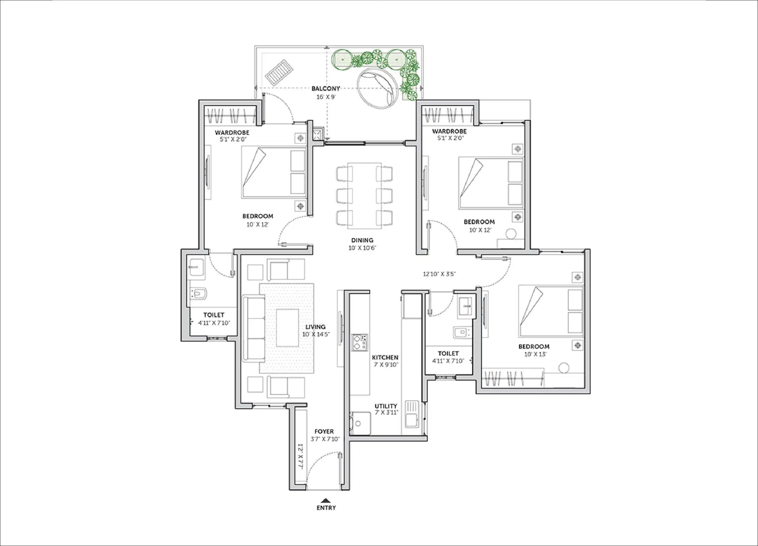 3 BHK Floor Plan