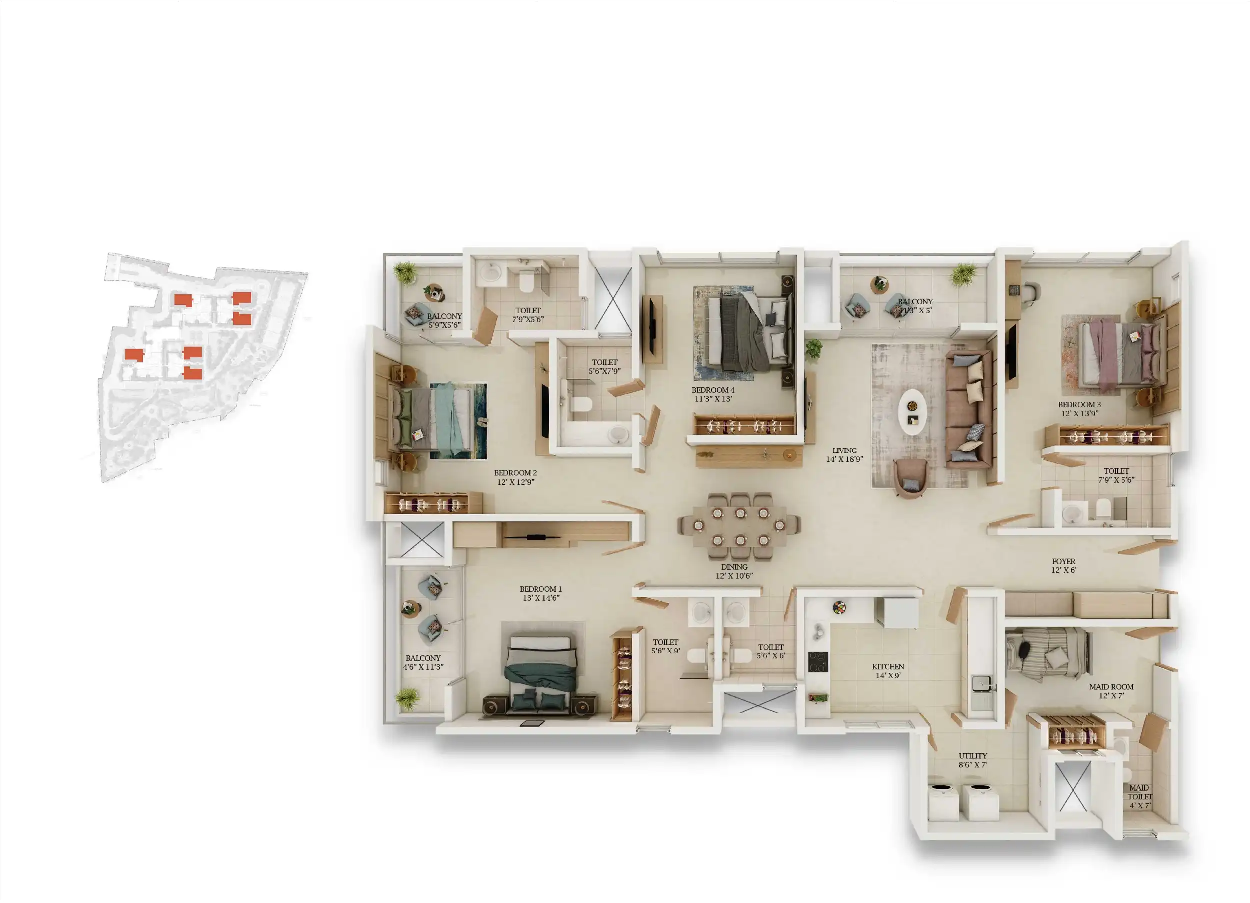 4 BHK Floor Plan