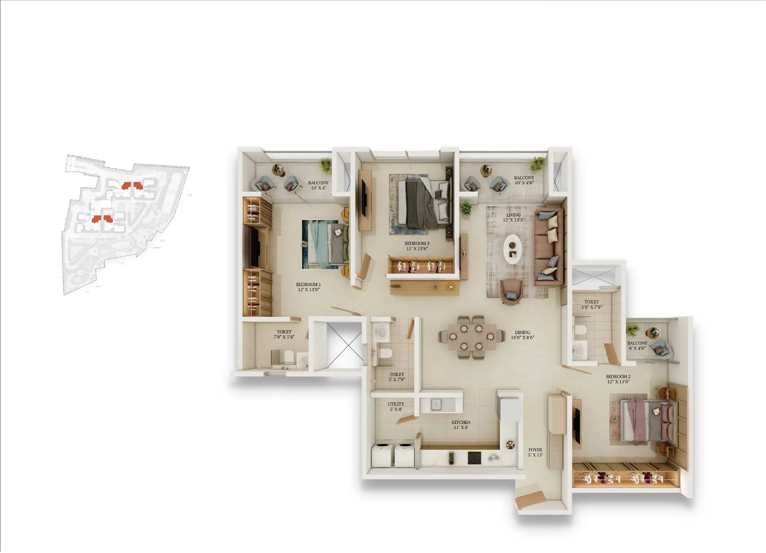 3 BHK Floor Plan