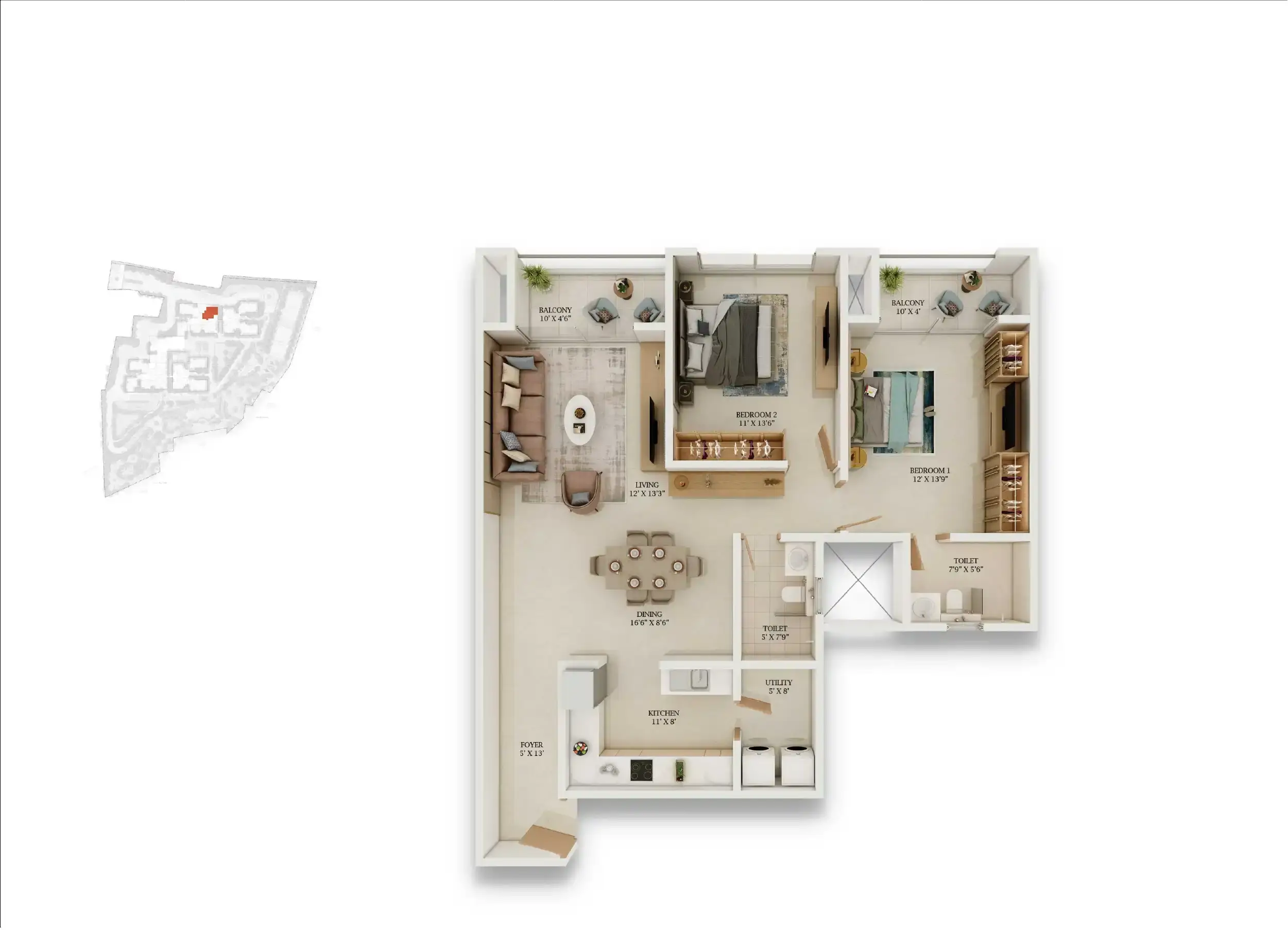 2 BHK Floor Plan