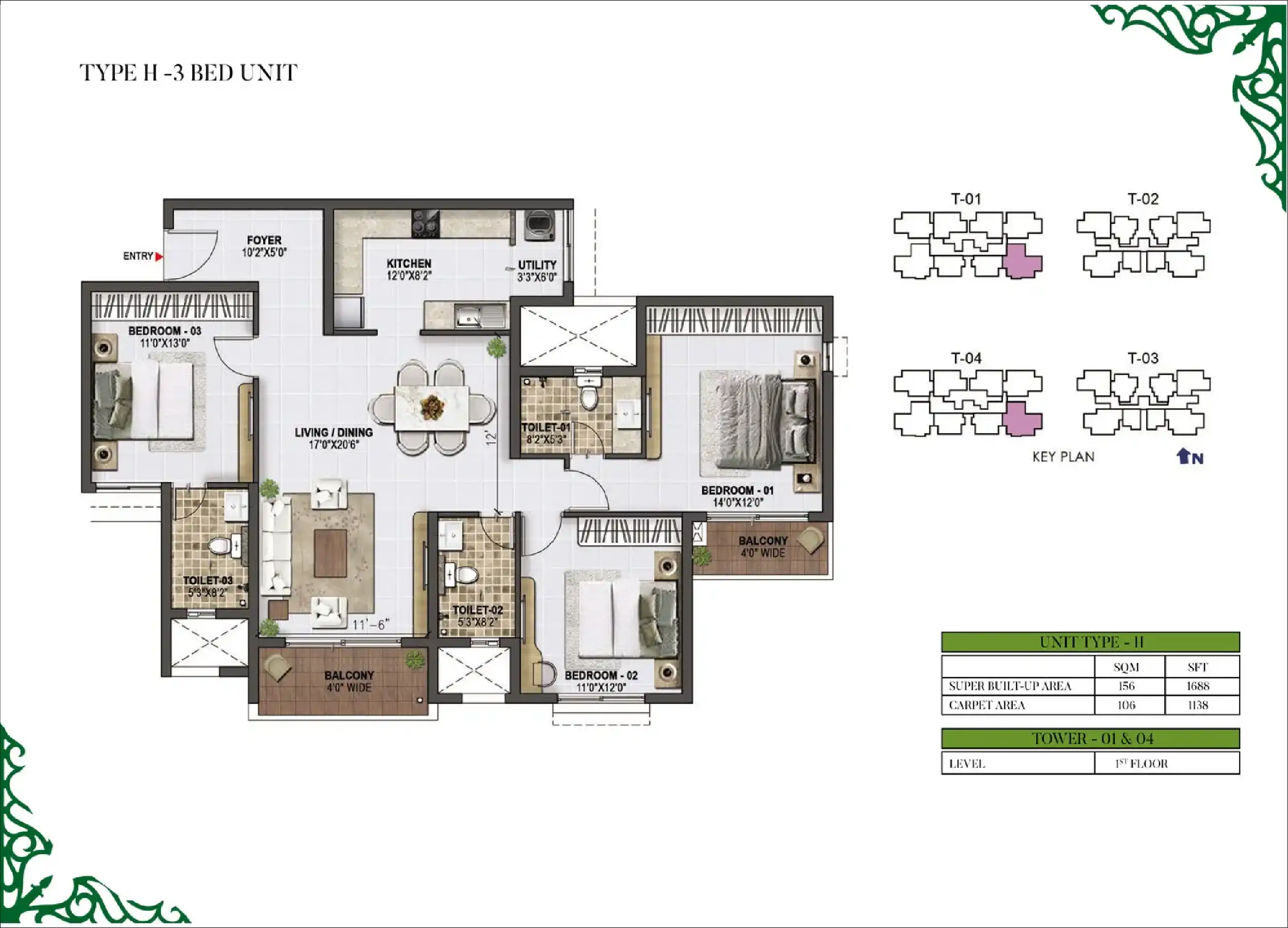 3 BHK Floor Plan