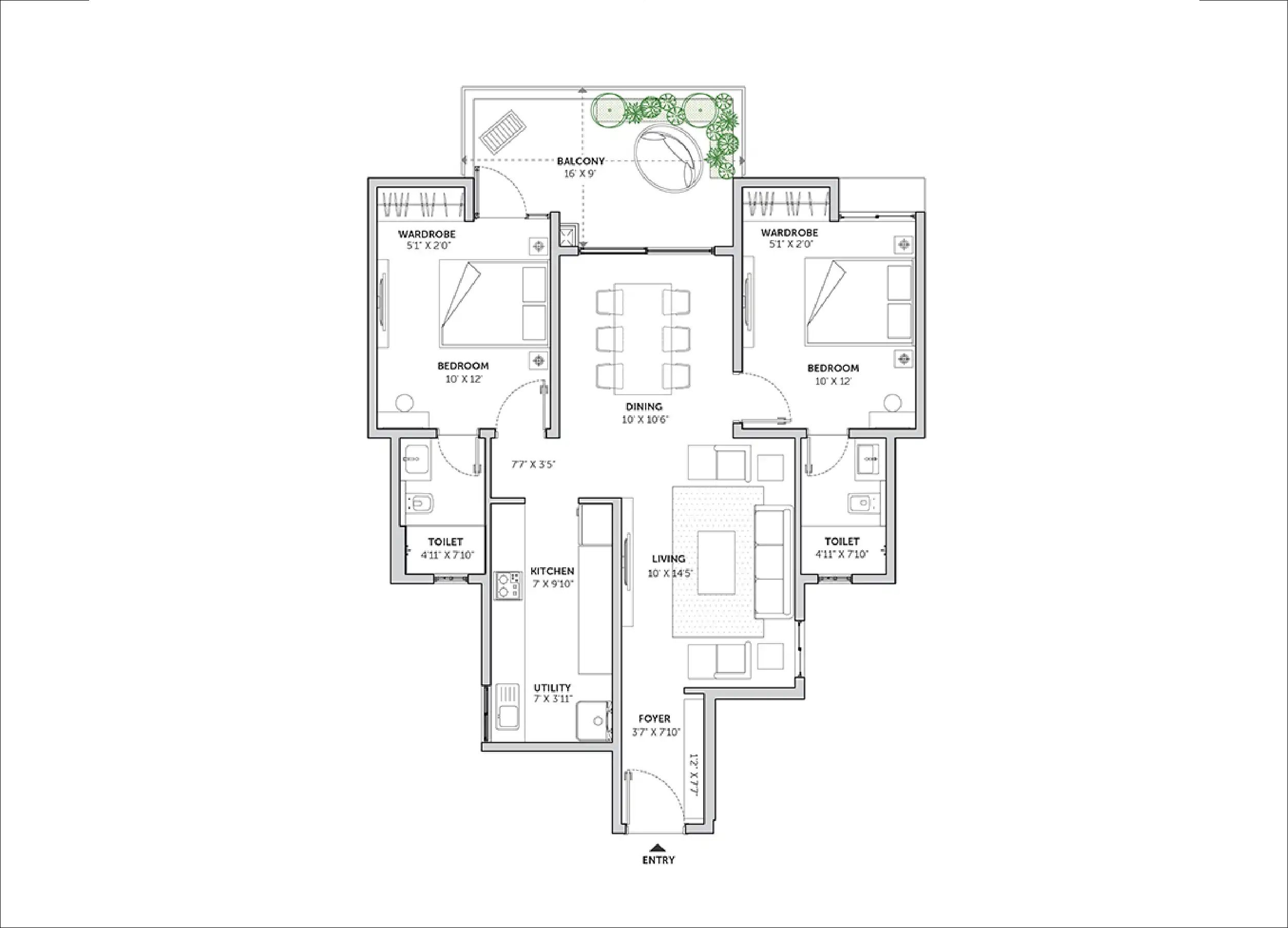 2 BHK Floor Plan