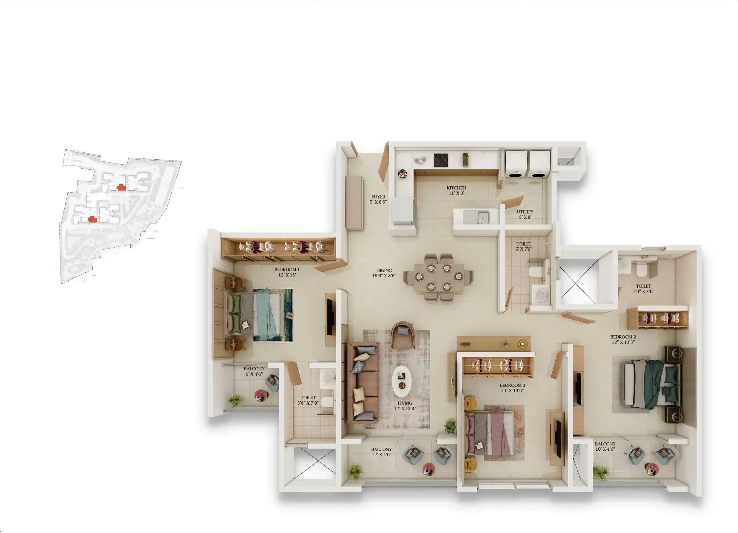 3 BHK Floor Plan