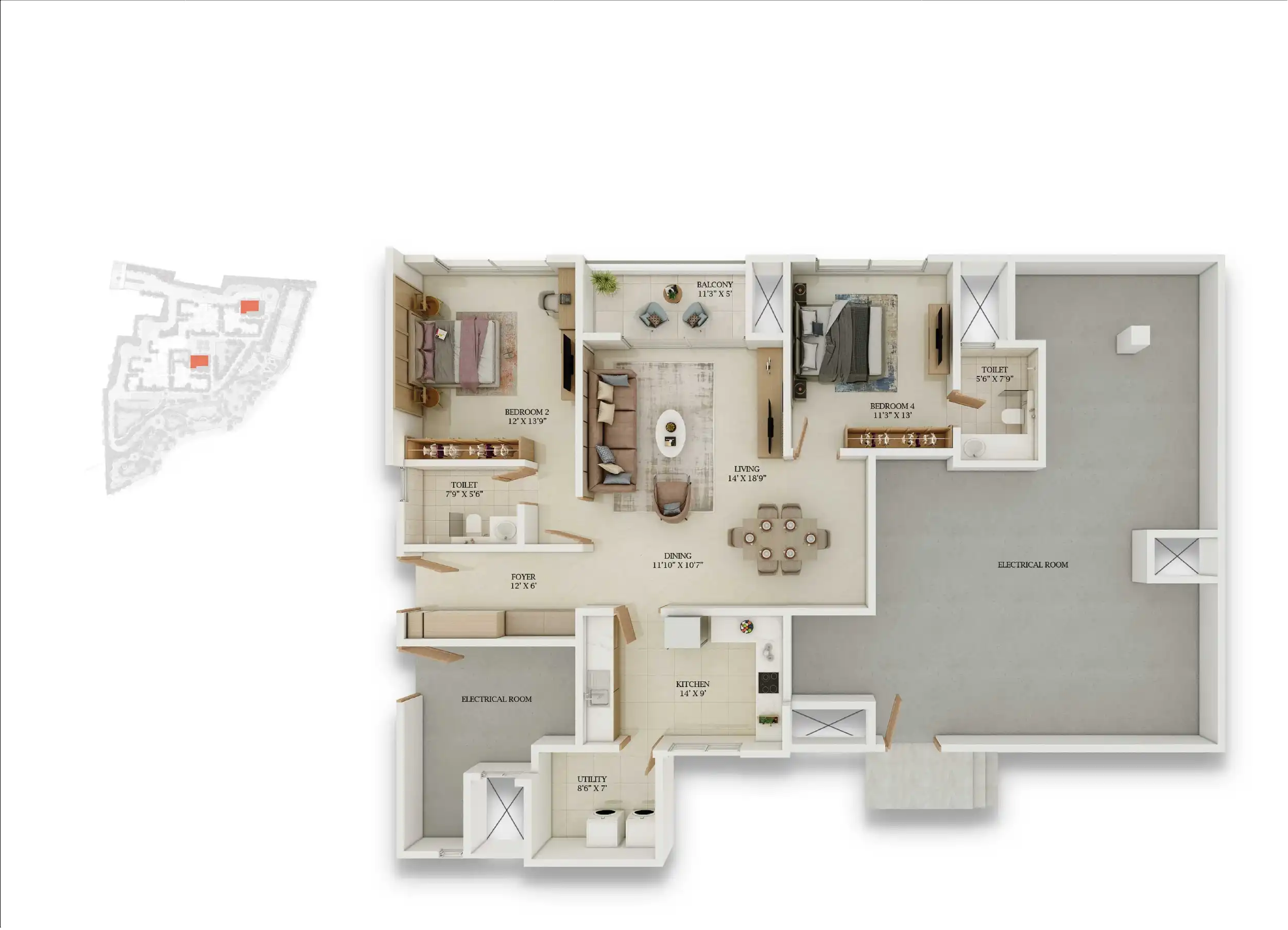 2 BHK Floor Plan