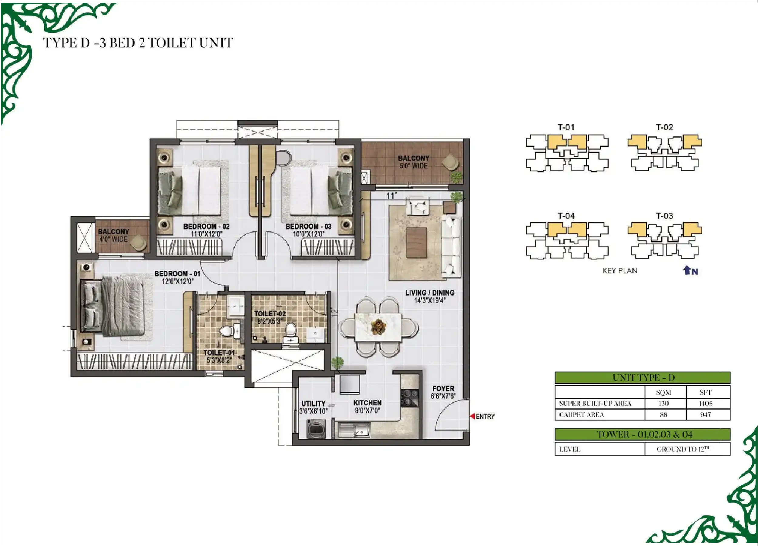 3 BHK Floor Plan