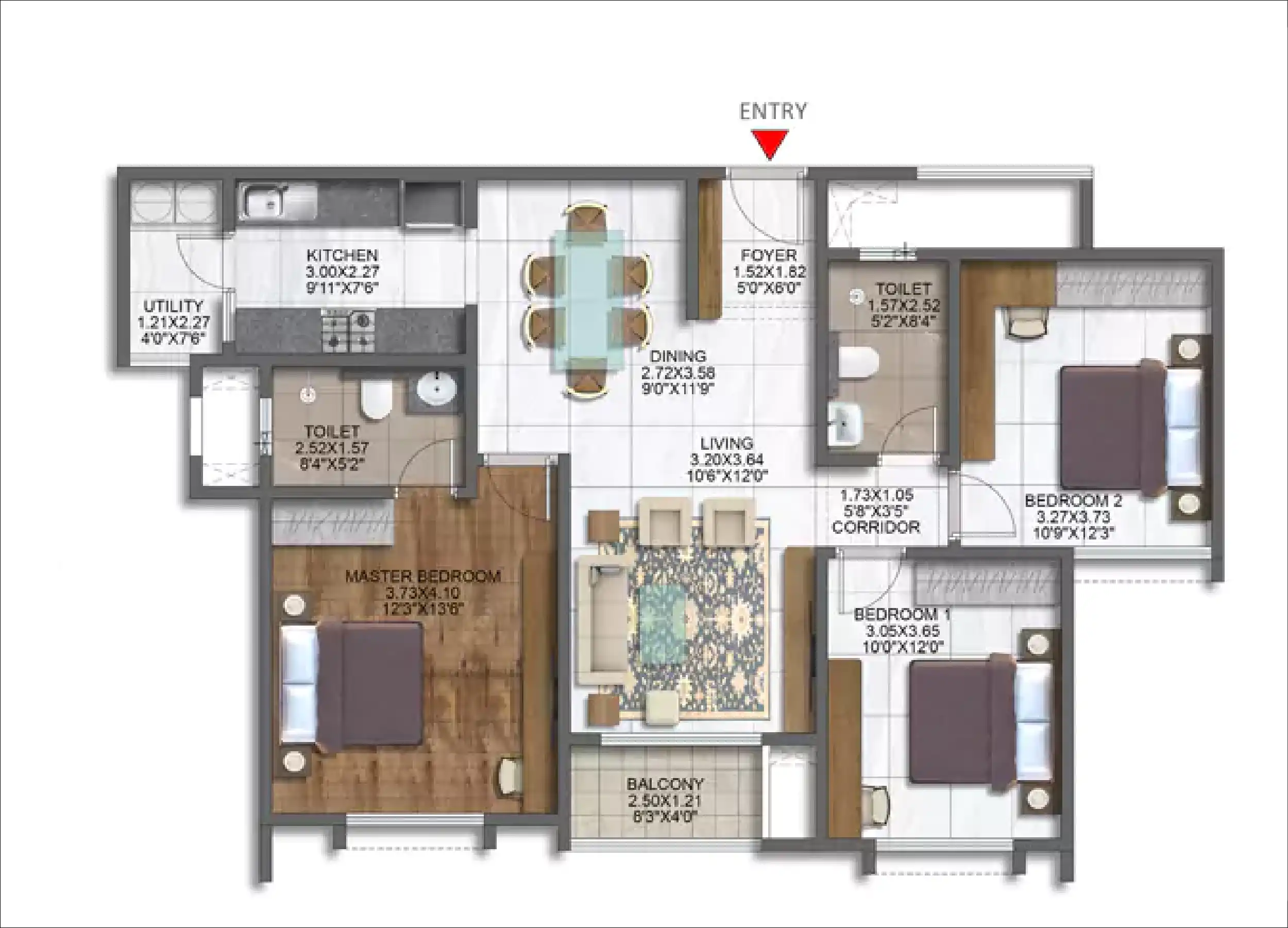 3 BHK Floor Plan