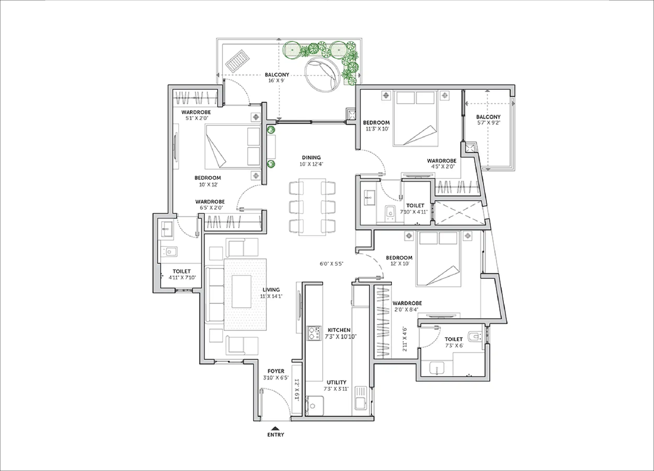 3 BHK Floor Plan