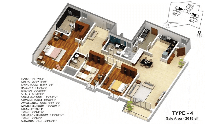 3 BHK Floor Plan