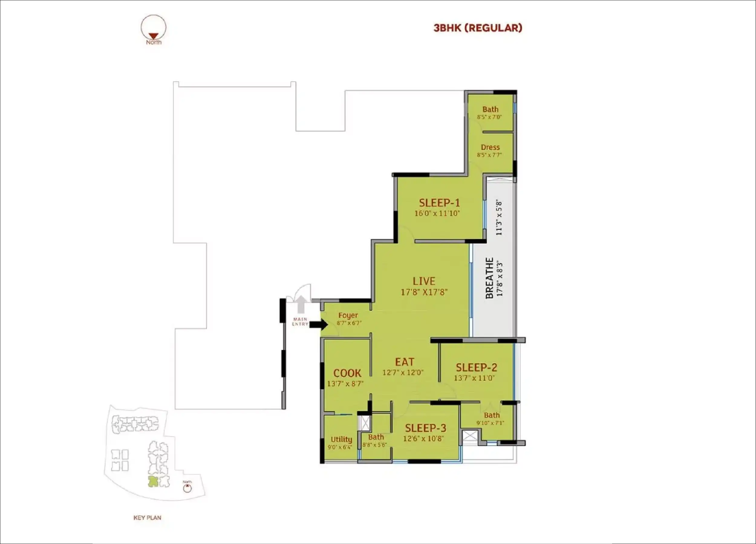 3 BHK Floor Plan