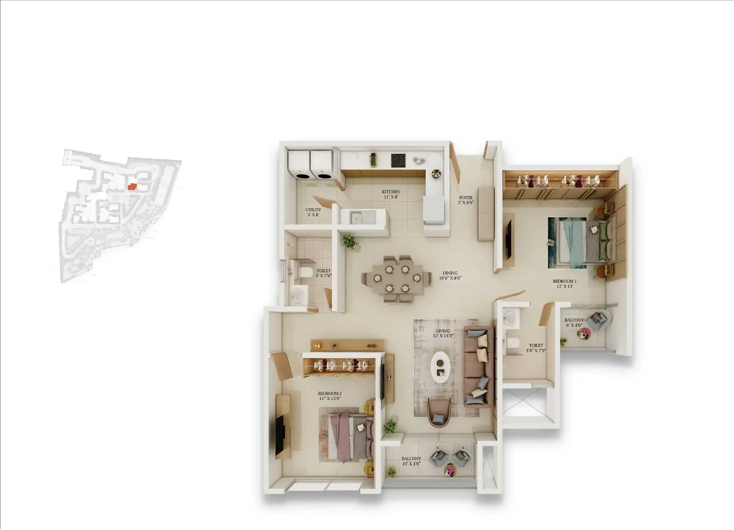 2 BHK Floor Plan