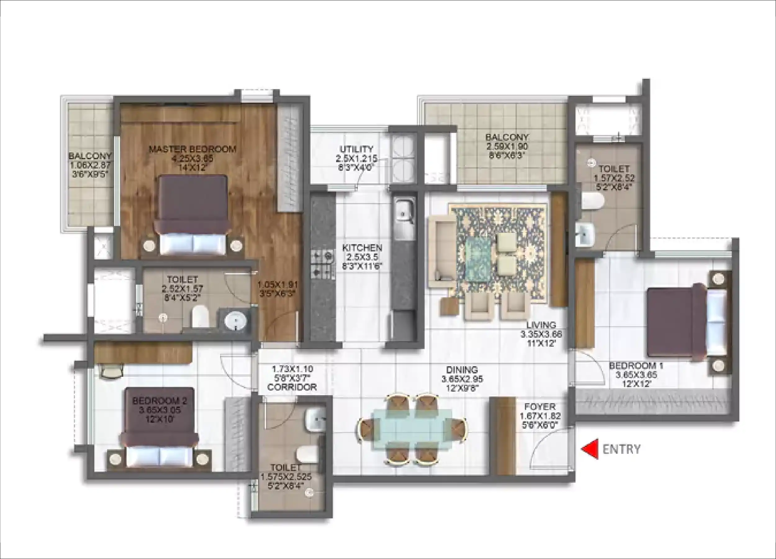 3 BHK Floor Plan
