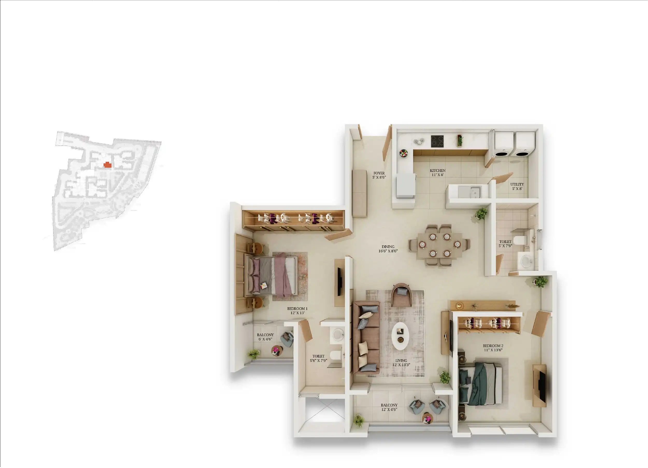 2 BHK Floor Plan