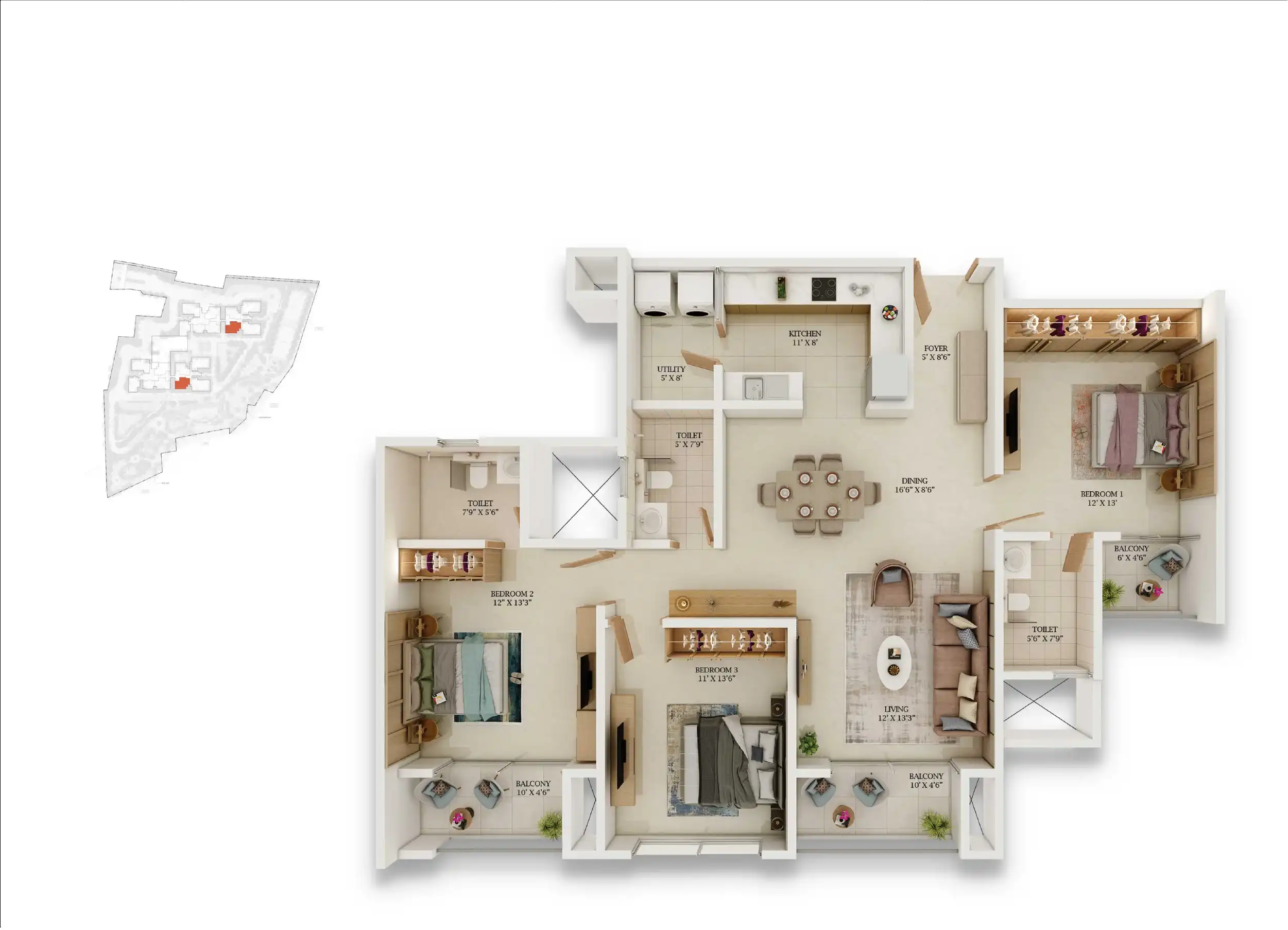 3 BHK Floor Plan