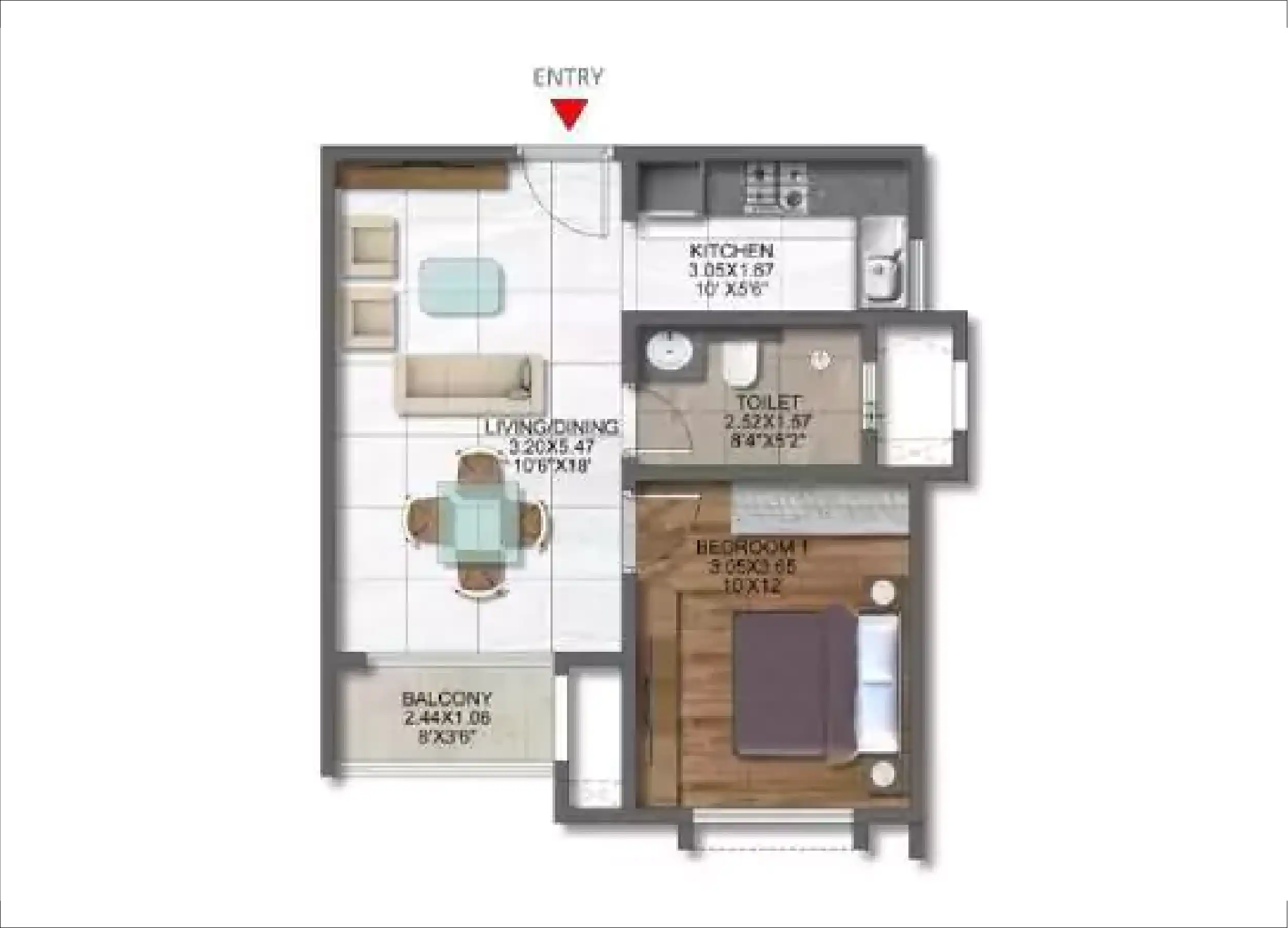 1 BHK Floor Plan