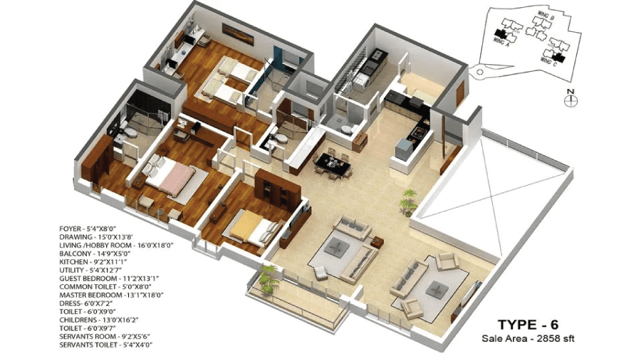 3 BHK Floor Plan
